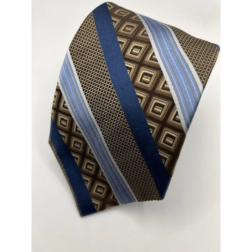 Ted Baker London Tie Striped Woven Silk Gold Brown Blue